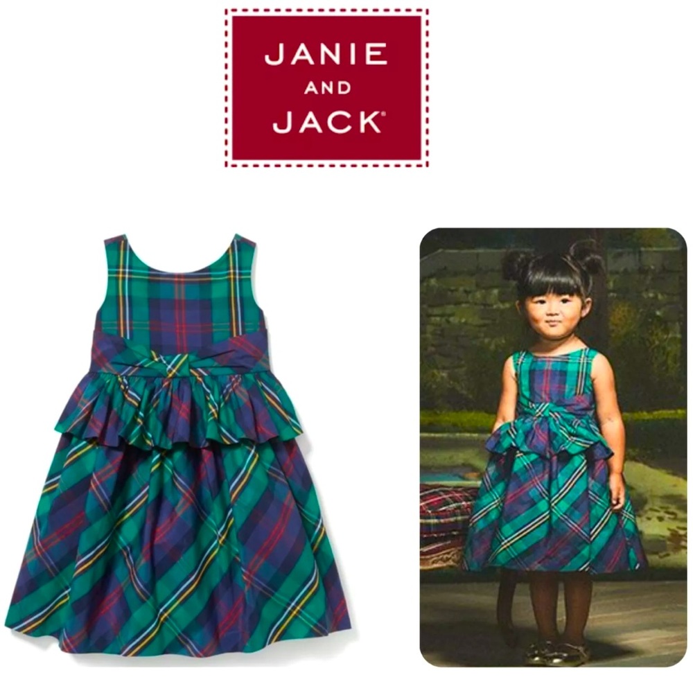 Janie and Jack Green Plaid Silky Dress